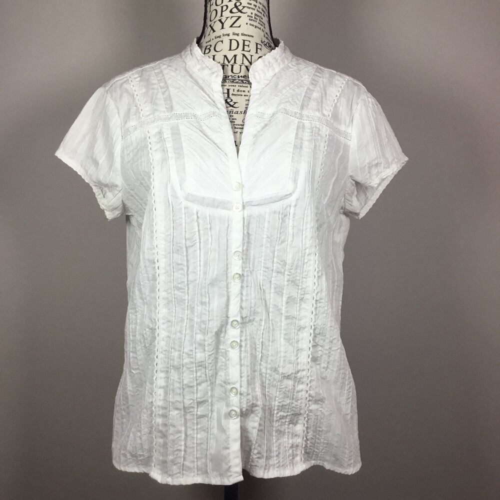 Route 66 western prairie country white pleat front blouse sz M